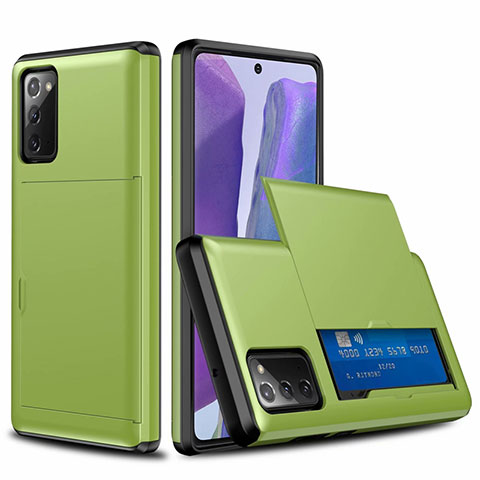 Samsung Galaxy Note 20 5G用ハイブリットバンパーケース プラスチック 兼シリコーン カバー 前面と背面 360度 フル N01 サムスン グリーン