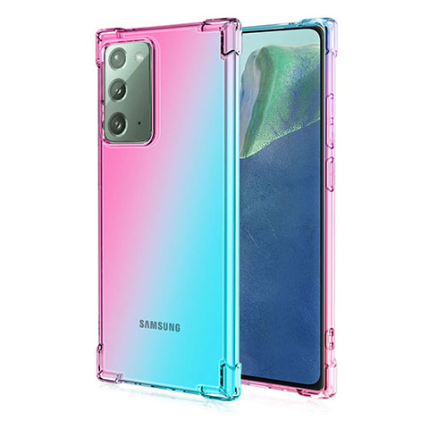 Samsung Galaxy Note 20 5G用極薄ソフトケース シリコンケース 耐衝撃 全面保護 クリア透明 N01 サムスン シアン