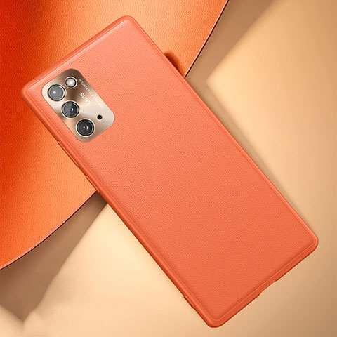 Samsung Galaxy Note 20 5G用ケース 高級感 手触り良いレザー柄 N01 サムスン オレンジ