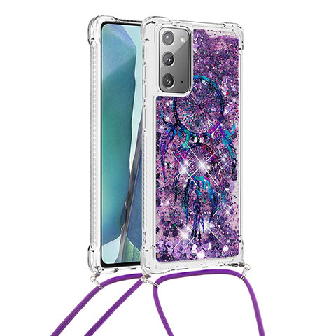 Samsung Galaxy Note 20 5G用シリコンケース ソフトタッチラバー ブリンブリン カバー 携帯ストラップ S02 サムスン パープル