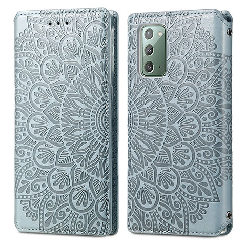 Samsung Galaxy Note 20 5G用手帳型 レザーケース スタンド パターン カバー S01D サムスン シルバー