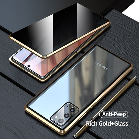 Samsung Galaxy Note 20 5G用ケース 高級感 手触り良い アルミメタル 製の金属製 360度 フルカバーバンパー 鏡面 カバー LK1 サムスン ゴールド