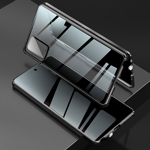 Samsung Galaxy Note 20 5G用ケース 高級感 手触り良い アルミメタル 製の金属製 360度 フルカバーバンパー 鏡面 カバー LK2 サムスン ブラック