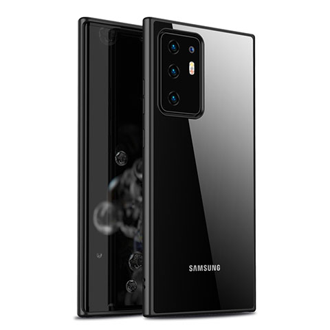 Samsung Galaxy Note 20 Ultra 5G用ハイブリットバンパーケース クリア透明 プラスチック 鏡面 カバー M05 サムスン ブラック