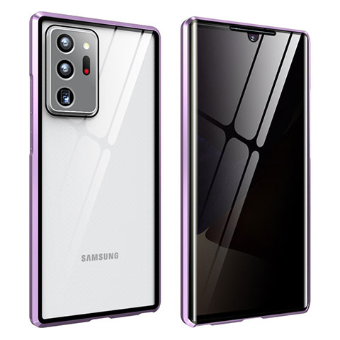 Samsung Galaxy Note 20 Ultra 5G用ケース 高級感 手触り良い アルミメタル 製の金属製 360度 フルカバーバンパー 鏡面 カバー サムスン パープル