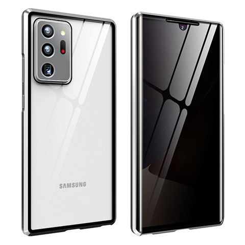 Samsung Galaxy Note 20 Ultra 5G用ケース 高級感 手触り良い アルミメタル 製の金属製 360度 フルカバーバンパー 鏡面 カバー サムスン シルバー