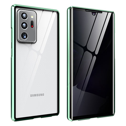 Samsung Galaxy Note 20 Ultra 5G用ケース 高級感 手触り良い アルミメタル 製の金属製 360度 フルカバーバンパー 鏡面 カバー サムスン ライトグリーン