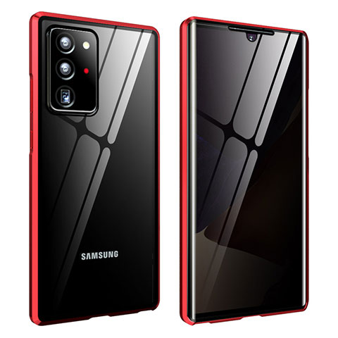 Samsung Galaxy Note 20 Ultra 5G用ケース 高級感 手触り良い アルミメタル 製の金属製 360度 フルカバーバンパー 鏡面 カバー サムスン レッド