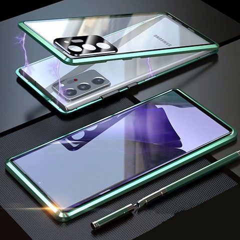 Samsung Galaxy Note 20 Ultra 5G用ケース 高級感 手触り良い アルミメタル 製の金属製 360度 フルカバーバンパー 鏡面 カバー T01 サムスン グリーン