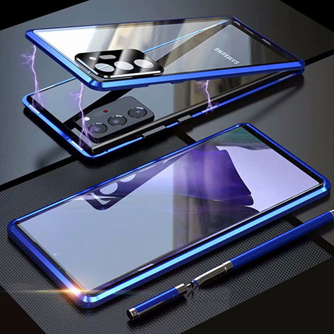 Samsung Galaxy Note 20 Ultra 5G用ケース 高級感 手触り良い アルミメタル 製の金属製 360度 フルカバーバンパー 鏡面 カバー T01 サムスン ネイビー