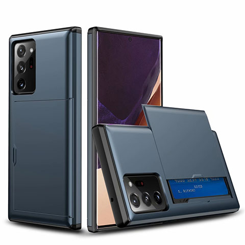 Samsung Galaxy Note 20 Ultra 5G用ハイブリットバンパーケース プラスチック 兼シリコーン カバー 前面と背面 360度 フル N01 サムスン ネイビー
