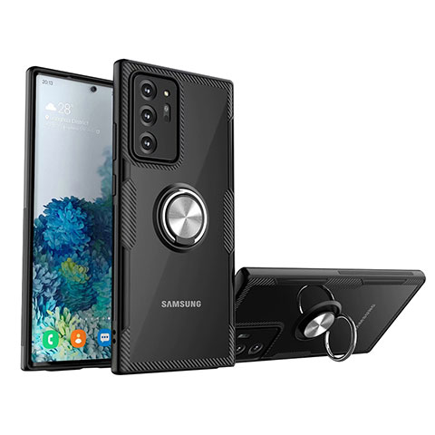 Samsung Galaxy Note 20 Ultra 5G用極薄ソフトケース シリコンケース 耐衝撃 全面保護 クリア透明 アンド指輪 マグネット式 N01 サムスン シルバー・ブラック