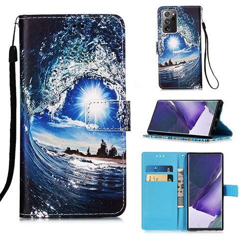 Samsung Galaxy Note 20 Ultra 5G用手帳型 レザーケース スタンド パターン カバー Y02B サムスン ミッドナイトネイビー