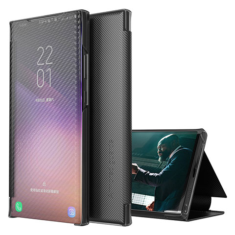 Samsung Galaxy Note 20 Ultra 5G用手帳型 レザーケース スタンド カバー ZL1 サムスン ブラック