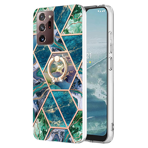 Samsung Galaxy Note 20 Ultra 5G用シリコンケース ソフトタッチラバー バタフライ パターン カバー アンド指輪 Y01B サムスン モスグリー