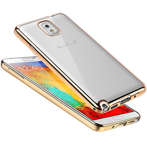 Samsung Galaxy Note 3 N9000用極薄ソフトケース シリコンケース 耐衝撃 全面保護 クリア透明 H01 サムスン ゴールド