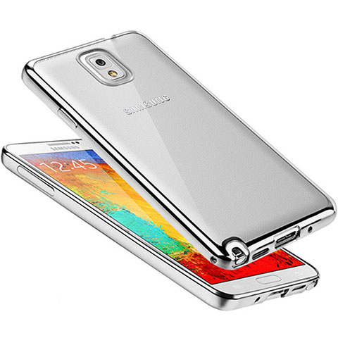 Samsung Galaxy Note 3 N9000用極薄ソフトケース シリコンケース 耐衝撃 全面保護 クリア透明 H01 サムスン シルバー