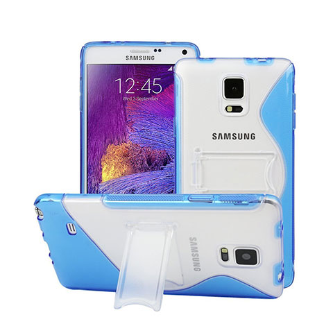 Samsung Galaxy Note 4 Duos N9100 Dual SIM用ソフトケース S ライン クリア透明 スタンド サムスン ネイビー