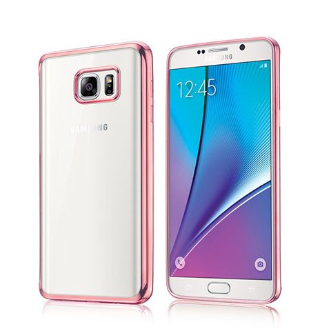 Samsung Galaxy Note 5 N9200 N920 N920F用ハイブリットバンパーケース クリア透明 プラスチック サムスン ピンク