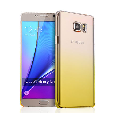 Samsung Galaxy Note 5 N9200 N920 N920F用ハードケース グラデーション 勾配色 クリア透明 サムスン イエロー