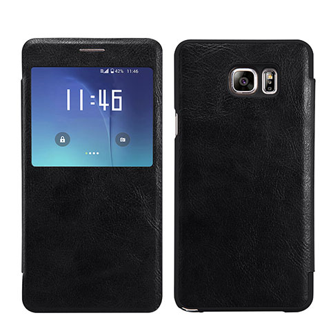 Samsung Galaxy Note 5 N9200 N920 N920F用手帳型 レザーケース スタンド L01 サムスン ブラック