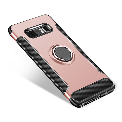Samsung Galaxy Note 8用ハイブリットバンパーケース プラスチック アンド指輪 兼シリコーン カバー サムスン ローズゴールド