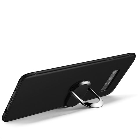 Samsung Galaxy Note 8用極薄ソフトケース シリコンケース 耐衝撃 全面保護 アンド指輪 サムスン ブラック