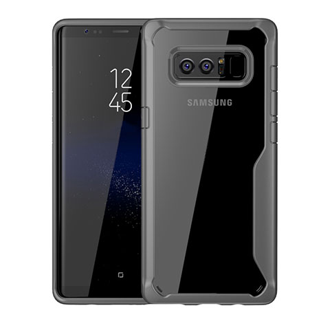 Samsung Galaxy Note 8用ハイブリットバンパーケース クリア透明 プラスチック 鏡面 カバー サムスン グレー
