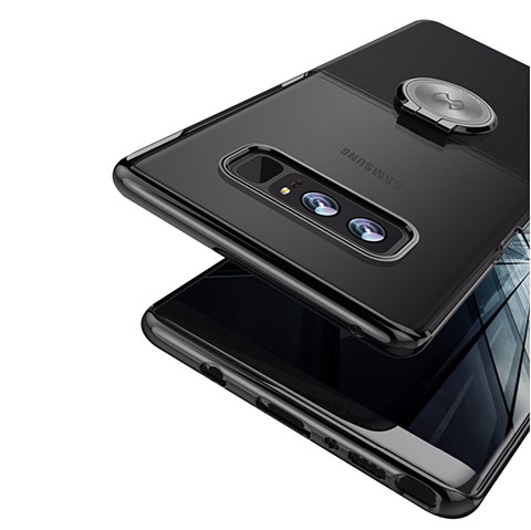 Samsung Galaxy Note 8用極薄ソフトケース シリコンケース 耐衝撃 全面保護 アンド指輪 マグネット式 サムスン ブラック
