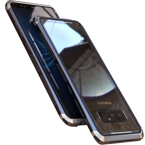 Samsung Galaxy Note 8用ケース 高級感 手触り良い アルミメタル 製の金属製 360度 フルカバーバンパー 鏡面 カバー M01 サムスン グレー
