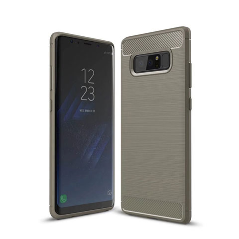 Samsung Galaxy Note 8用シリコンケース ソフトタッチラバー ライン カバー サムスン グレー