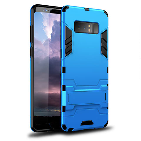 Samsung Galaxy Note 8 Duos N950F用ハイブリットバンパーケース スタンド プラスチック 兼シリコーン カバー サムスン ブルー
