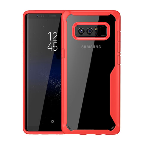 Samsung Galaxy Note 8 Duos N950F用ハイブリットバンパーケース クリア透明 プラスチック 鏡面 カバー サムスン レッド