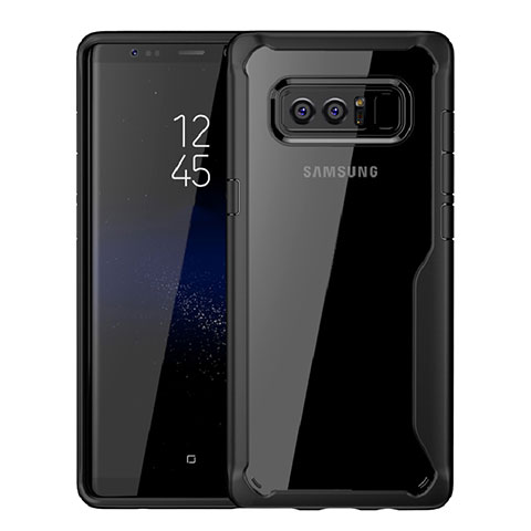 Samsung Galaxy Note 8 Duos N950F用ハイブリットバンパーケース クリア透明 プラスチック 鏡面 カバー サムスン ブラック