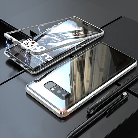 Samsung Galaxy Note 8 Duos N950F用ケース 高級感 手触り良い アルミメタル 製の金属製 360度 フルカバーバンパー 鏡面 カバー サムスン シルバー