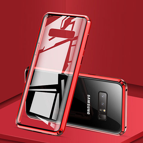 Samsung Galaxy Note 8 Duos N950F用ケース 高級感 手触り良い アルミメタル 製の金属製 360度 フルカバーバンパー 鏡面 カバー M03 サムスン レッド
