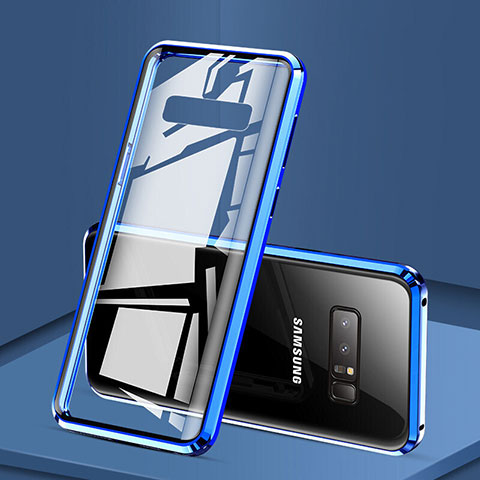 Samsung Galaxy Note 8 Duos N950F用ケース 高級感 手触り良い アルミメタル 製の金属製 360度 フルカバーバンパー 鏡面 カバー M03 サムスン ネイビー