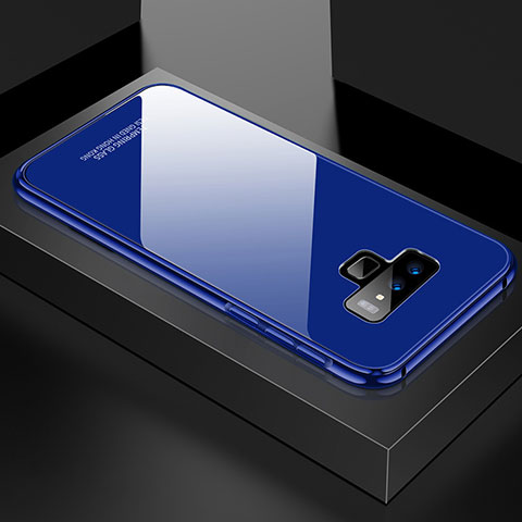 Samsung Galaxy Note 9用ケース 高級感 手触り良い アルミメタル 製の金属製 360度 フルカバーバンパー 鏡面 カバー サムスン ネイビー
