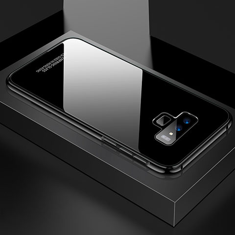 Samsung Galaxy Note 9用ケース 高級感 手触り良い アルミメタル 製の金属製 360度 フルカバーバンパー 鏡面 カバー サムスン ブラック