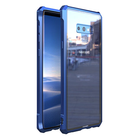 Samsung Galaxy Note 9用ケース 高級感 手触り良い アルミメタル 製の金属製 360度 フルカバーバンパー 鏡面 カバー M01 サムスン ネイビー