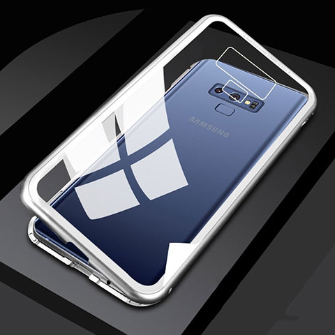 Samsung Galaxy Note 9用ケース 高級感 手触り良い アルミメタル 製の金属製 360度 フルカバーバンパー 鏡面 カバー M02 サムスン シルバー