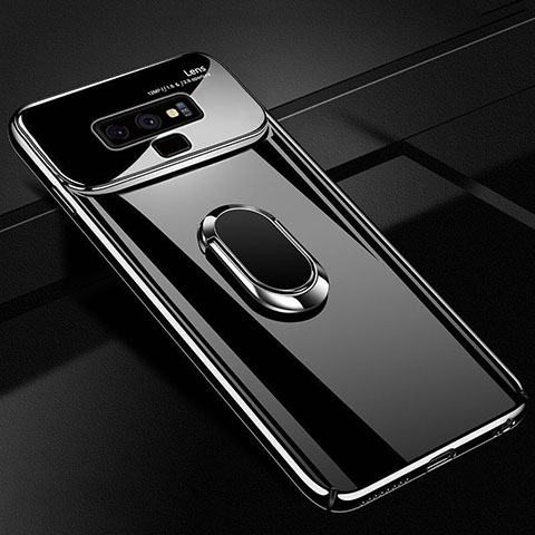 Samsung Galaxy Note 9用ハードケース プラスチック 質感もマット アンド指輪 マグネット式 A01 サムスン ブラック