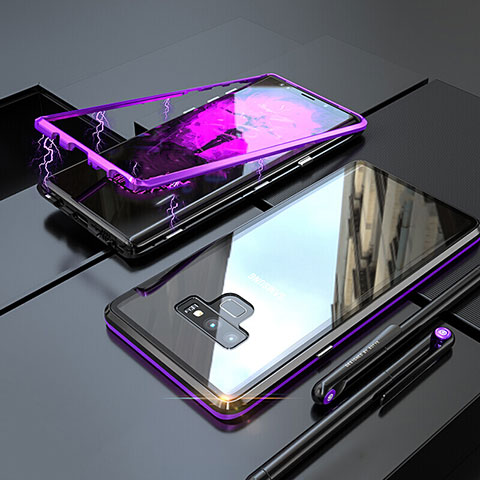 Samsung Galaxy Note 9用ケース 高級感 手触り良い アルミメタル 製の金属製 360度 フルカバーバンパー 鏡面 カバー M04 サムスン パープル