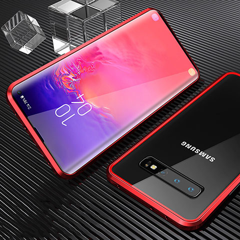 Samsung Galaxy S10 5G用ケース 高級感 手触り良い アルミメタル 製の金属製 360度 フルカバーバンパー 鏡面 カバー T01 サムスン レッド
