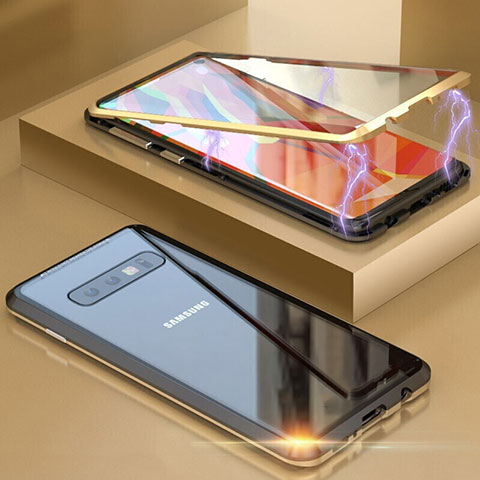 Samsung Galaxy S10 5G用ケース 高級感 手触り良い アルミメタル 製の金属製 360度 フルカバーバンパー 鏡面 カバー T05 サムスン ゴールド