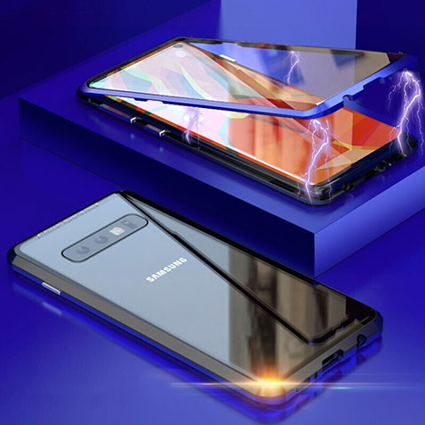 Samsung Galaxy S10 5G用ケース 高級感 手触り良い アルミメタル 製の金属製 360度 フルカバーバンパー 鏡面 カバー T05 サムスン ネイビー