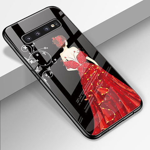 Samsung Galaxy S10 5G用ハイブリットバンパーケース プラスチック ドレスガール ドレス少女 鏡面 カバー K01 サムスン レッド・ブラック