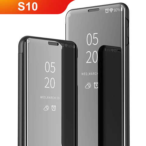 Samsung Galaxy S10 5G用手帳型 レザーケース スタンド カバー 鏡面 カバー サムスン ブラック