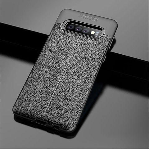 Samsung Galaxy S10 5G用シリコンケース ソフトタッチラバー レザー柄 A02 サムスン ブラック