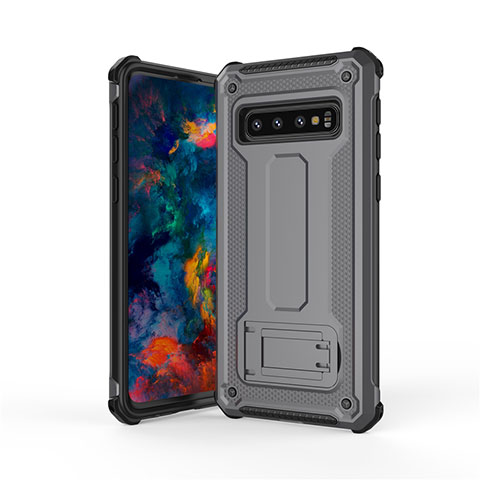 Samsung Galaxy S10 5G用ハイブリットバンパーケース スタンド プラスチック 兼シリコーン カバー T01 サムスン グレー